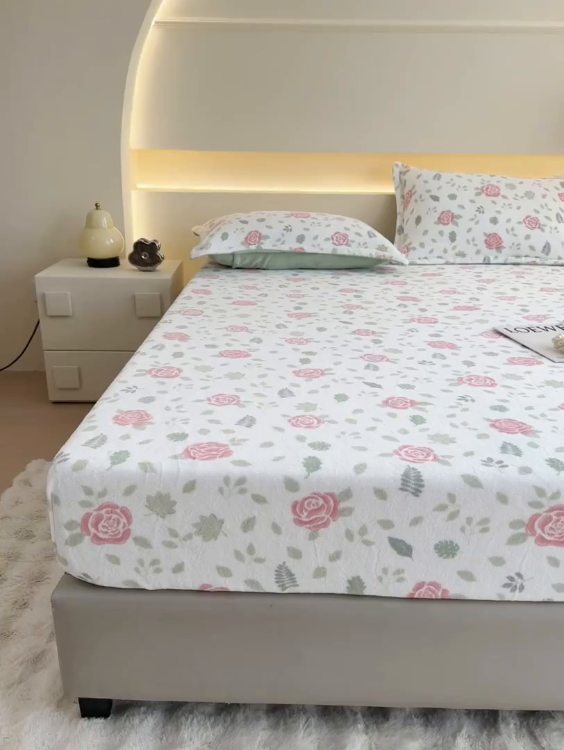 91家纺网 家纺一手货源 找家纺 金盛纺 2025新款高克重牛奶绒印花系列单床笠(可定制) 玫瑰花园