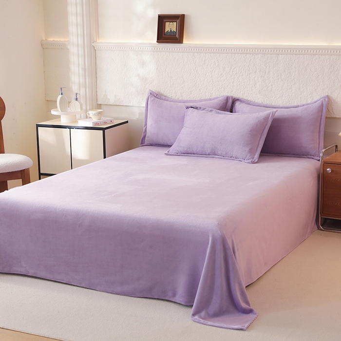 91家纺网 家纺一手货源 找家纺 优家居 2025秋冬高克重牛奶绒四件套纯色简约日式风床单款被套 香芋紫