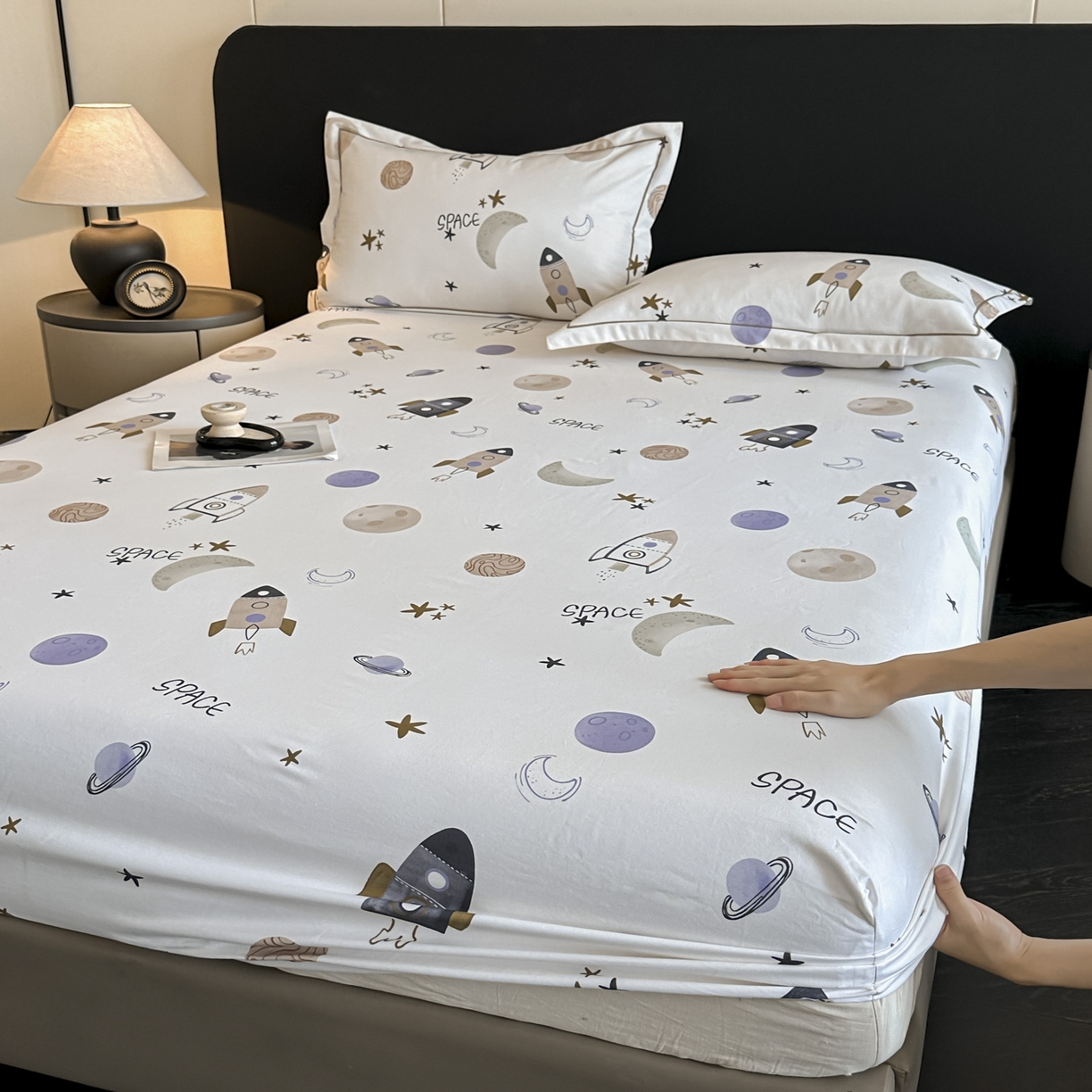 大柏树 2025新款亲肤舒适全棉纯棉磨单床笠 床笠单件 遨游太空