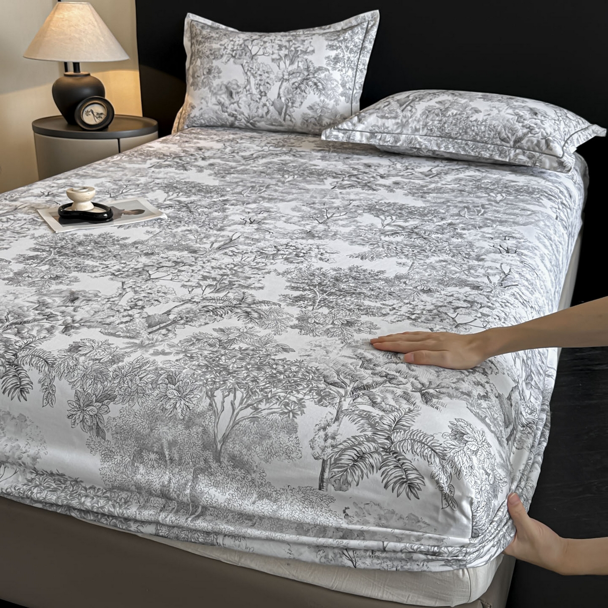 大柏树 2025新款亲肤舒适全棉纯棉磨单床笠 床笠单件 浮生灰