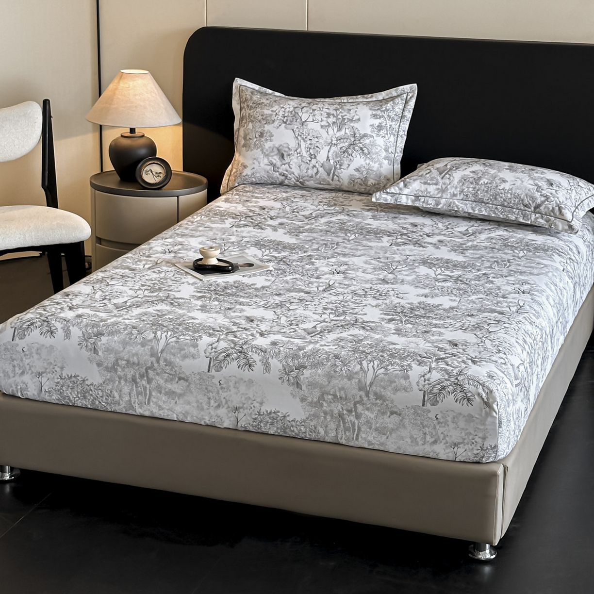 91家纺网 家纺一手货源 找家纺 大柏树 2025新款亲肤舒适全棉纯棉磨单床笠 床笠单件 浮生灰