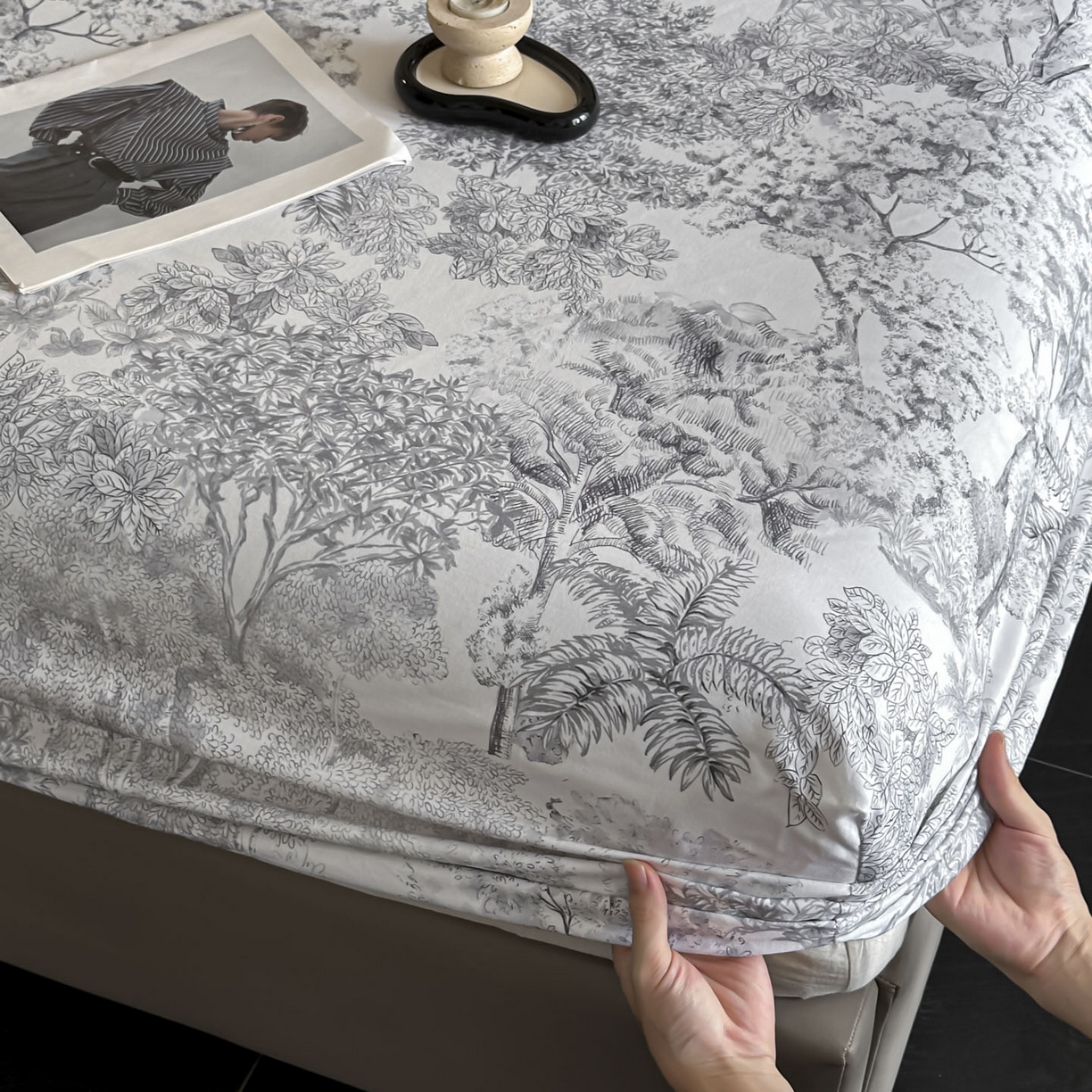 91家纺网 家纺一手货源 找家纺 大柏树 2025新款亲肤舒适全棉纯棉磨单床笠 床笠单件 浮生灰