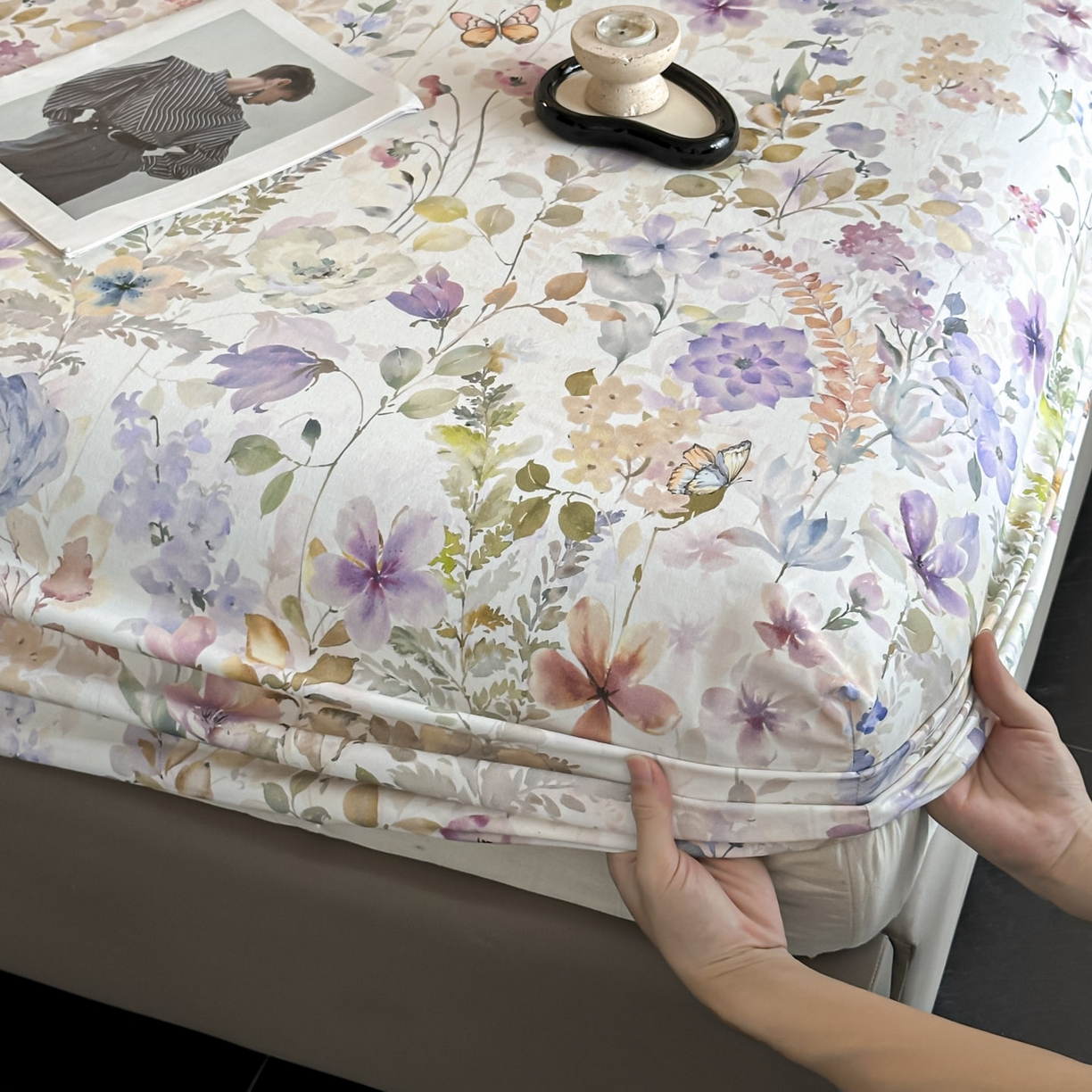 91家纺网 家纺一手货源 找家纺 大柏树 2025新款亲肤舒适全棉纯棉磨单床笠 床笠单件 花笺集米白