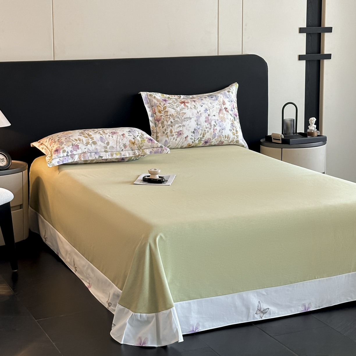 91家纺网 家纺一手货源 找家纺 大柏树 2025新款亲肤舒适全棉纯棉磨单床笠 床笠单件 花笺集米白