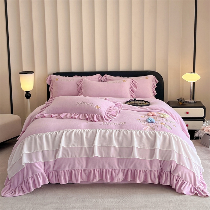 爱家（原缔乐家纺） 2025新款A类高克重牛奶绒立体花刺绣四件套-艾丽莎 艾丽莎-梦幻紫