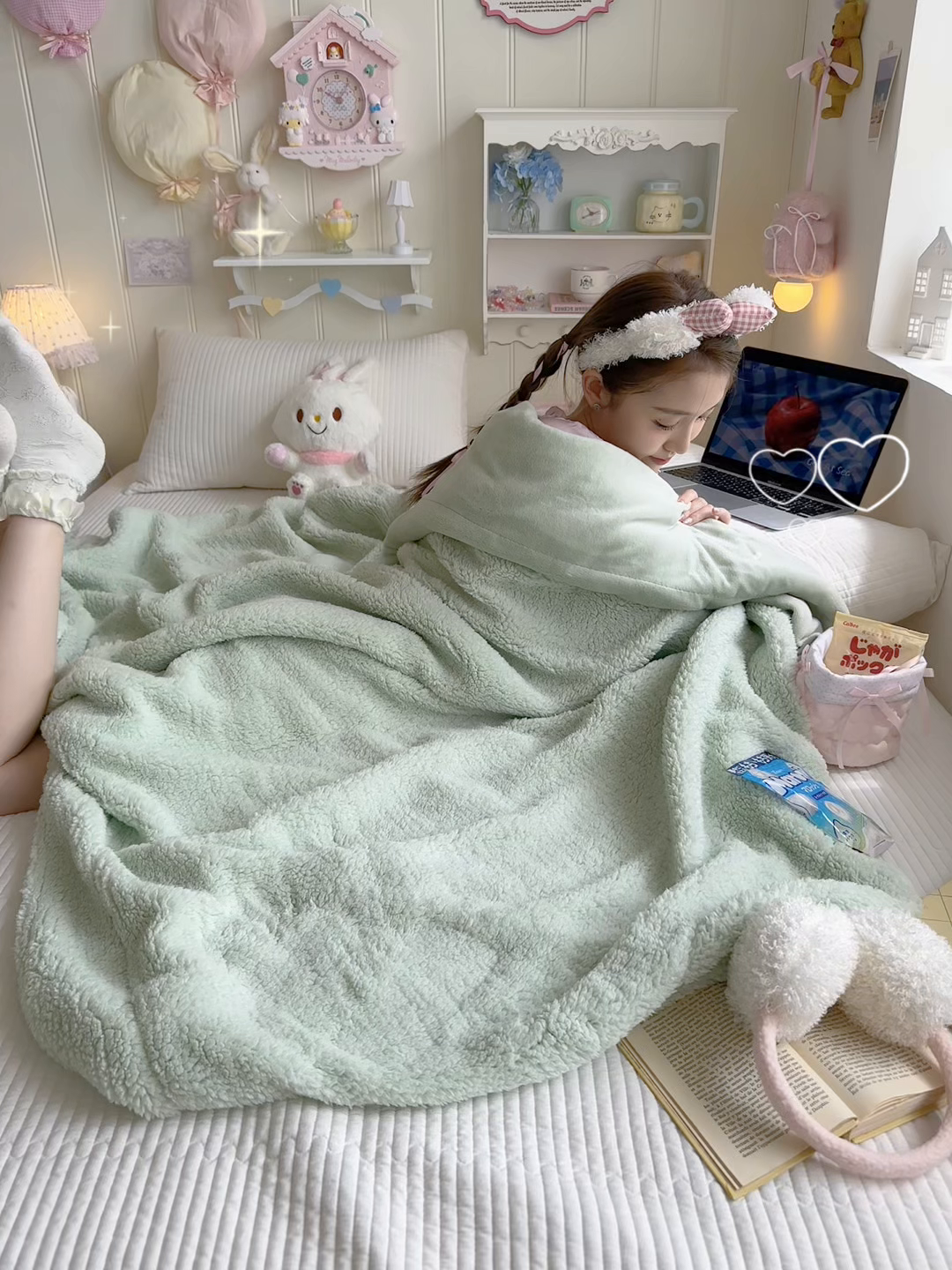 91家纺网 家纺一手货源 找家纺 （总）顾里家纺 2025新款韩系糯叽叽纯色羊羔绒毯毯子