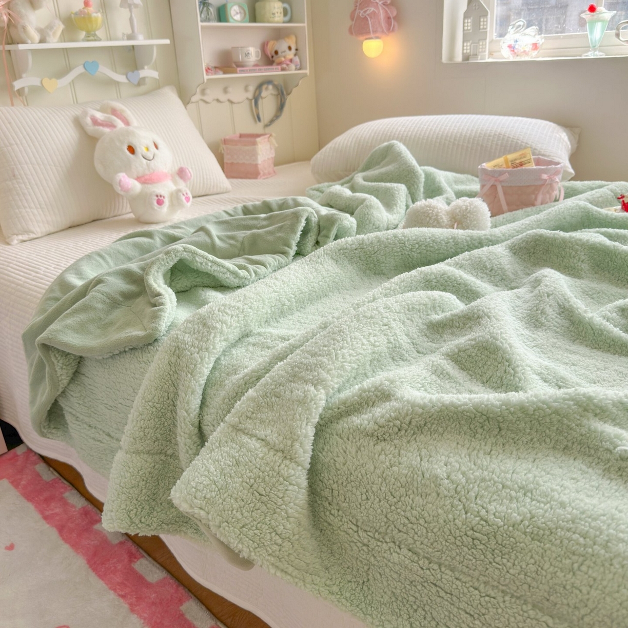 91家纺网 家纺一手货源 找家纺 （总）顾里家纺 2025新款韩系糯叽叽纯色羊羔绒毯毯子