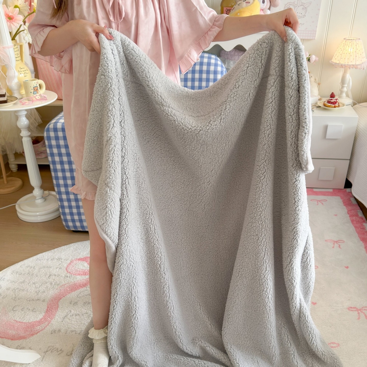 顾里家纺 2025新款韩系糯叽叽纯色羊羔绒毯毯子 淡雾灰