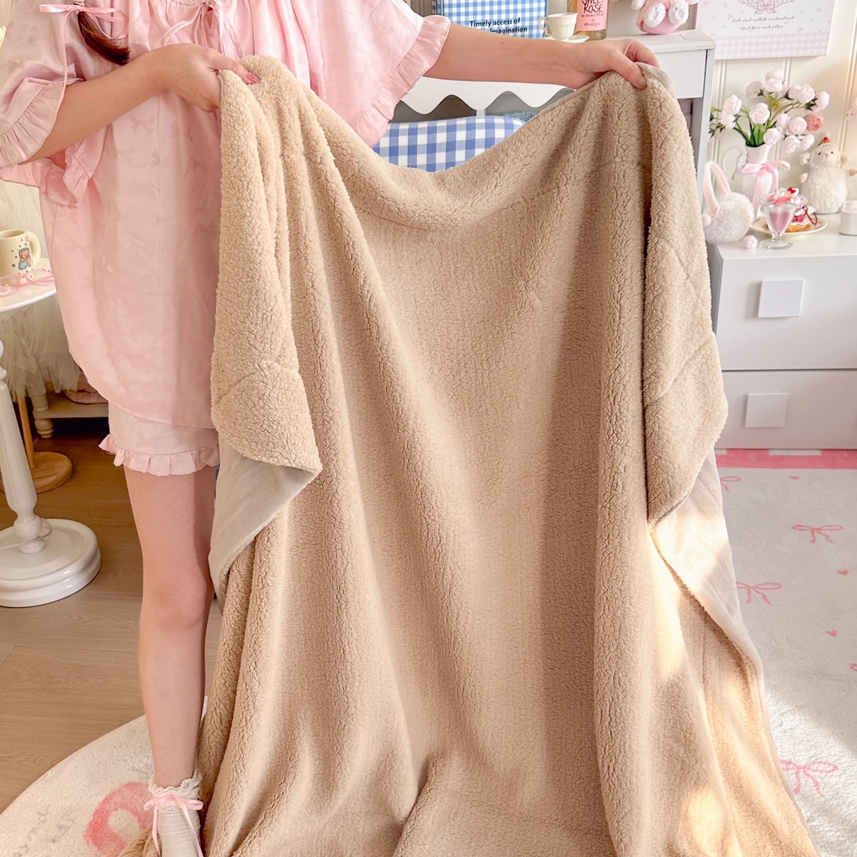 顾里家纺 2025新款韩系糯叽叽纯色羊羔绒毯毯子 可可咖