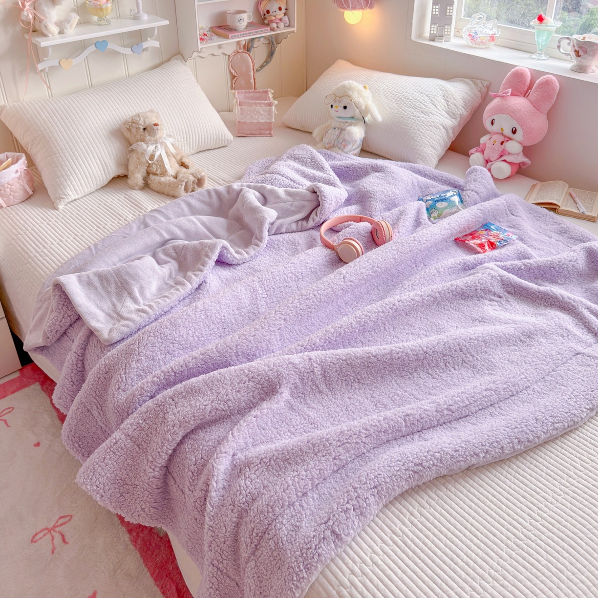 91家纺网 家纺一手货源 找家纺 顾里家纺 2025新款韩系糯叽叽纯色羊羔绒毯毯子 葡萄紫