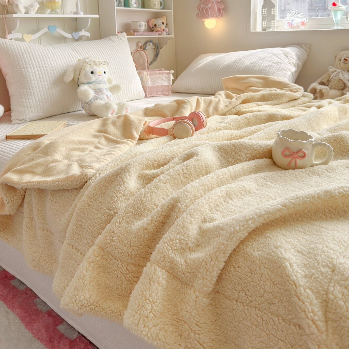 91家纺网 家纺一手货源 找家纺 顾里家纺 2025新款韩系糯叽叽纯色羊羔绒毯毯子 芝士黄