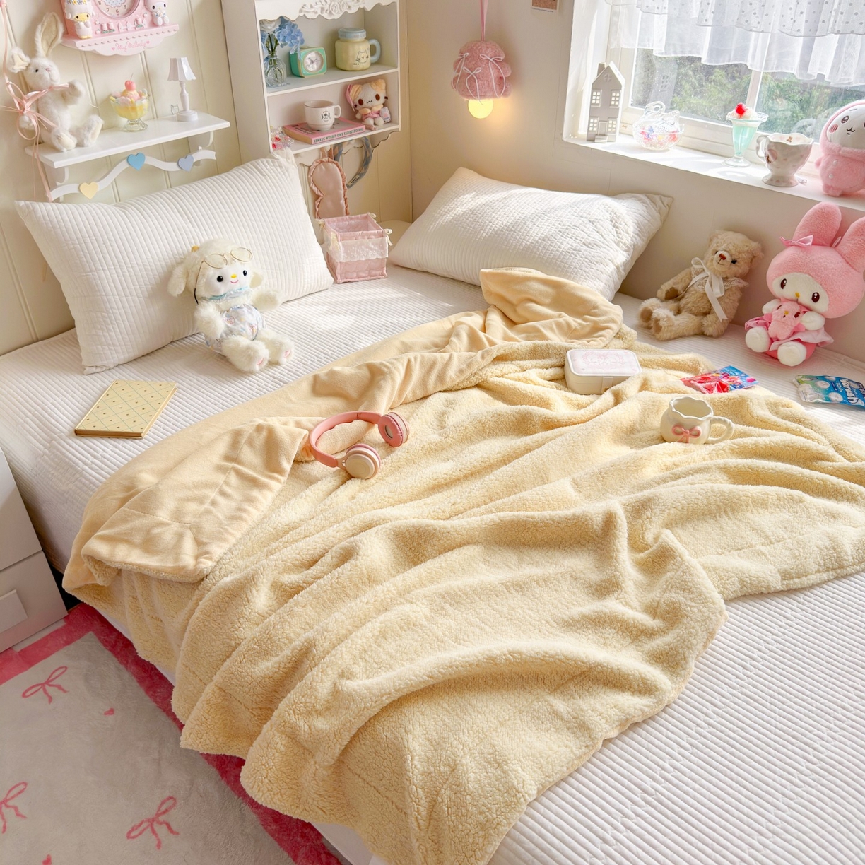 91家纺网 家纺一手货源 找家纺 顾里家纺 2025新款韩系糯叽叽纯色羊羔绒毯毯子 芝士黄