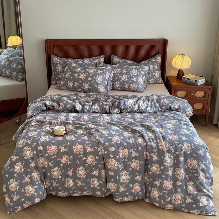 91家纺网 家纺一手货源 找家纺 （总）典曼家纺 2025新款A类母婴级抗菌有氧双层纱亲肤小清新印花三件套四件套