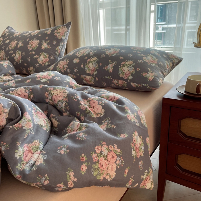 91家纺网 家纺一手货源 找家纺 （总）典曼家纺 2025新款A类母婴级抗菌有氧双层纱亲肤小清新印花三件套四件套