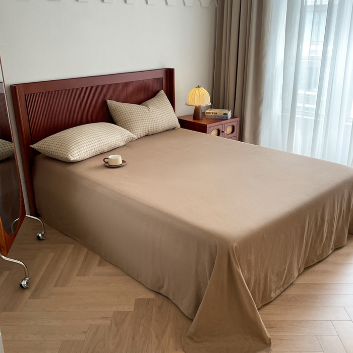 91家纺网 家纺一手货源 找家纺 典曼家纺 2025新款A类母婴级抗菌有氧双层纱亲肤小清新印花三件套四件套 可心咖