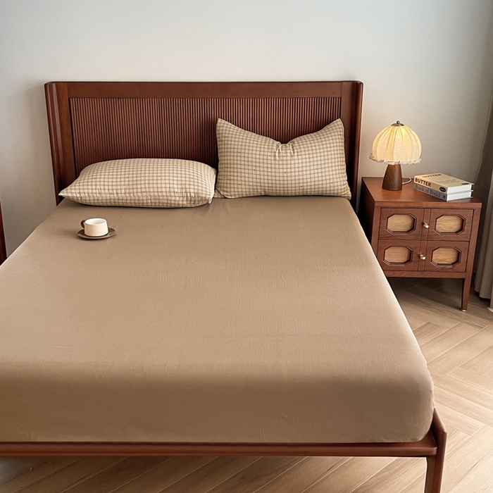 91家纺网 家纺一手货源 找家纺 典曼家纺 2025新款A类母婴级抗菌有氧双层纱亲肤小清新印花三件套四件套 可心咖