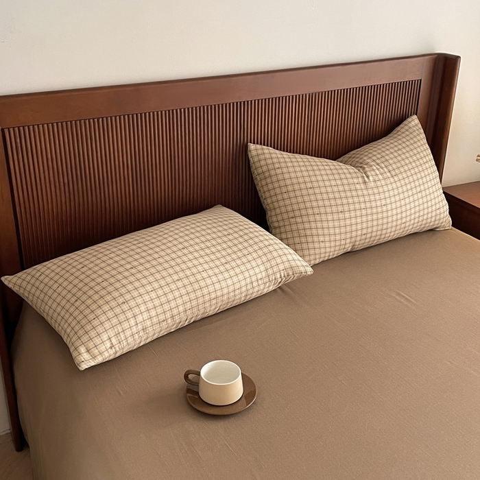 91家纺网 家纺一手货源 找家纺 典曼家纺 2025新款A类母婴级抗菌有氧双层纱亲肤小清新印花三件套四件套 可心咖