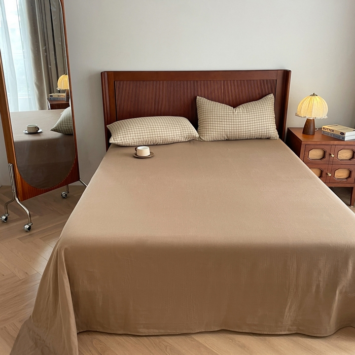 91家纺网 家纺一手货源 找家纺 典曼家纺 2025新款A类母婴级抗菌有氧双层纱亲肤小清新印花三件套四件套 可心咖