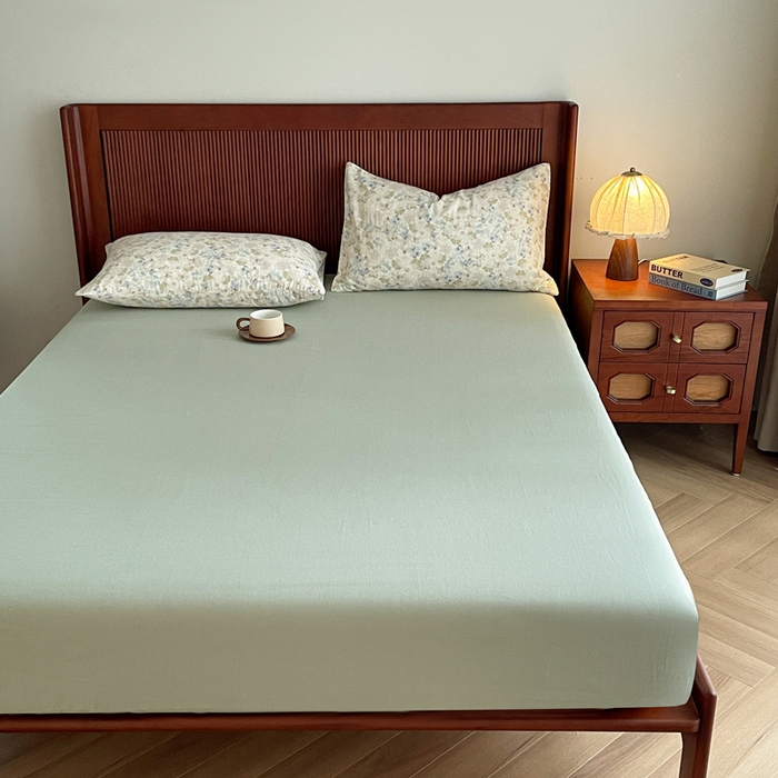 91家纺网 家纺一手货源 找家纺 典曼家纺 2025新款A类母婴级抗菌有氧双层纱亲肤小清新印花三件套四件套 沁香