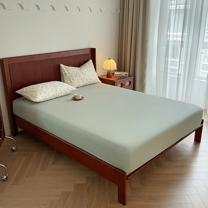 91家纺网 家纺一手货源 找家纺 典曼家纺 2025新款A类母婴级抗菌有氧双层纱亲肤小清新印花三件套四件套 沁香