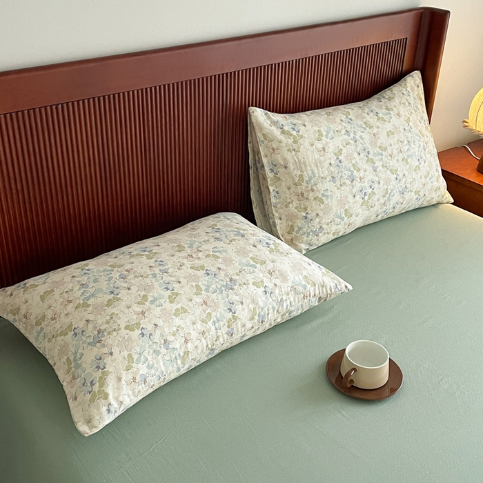 91家纺网 家纺一手货源 找家纺 典曼家纺 2025新款A类母婴级抗菌有氧双层纱亲肤小清新印花三件套四件套 沁香