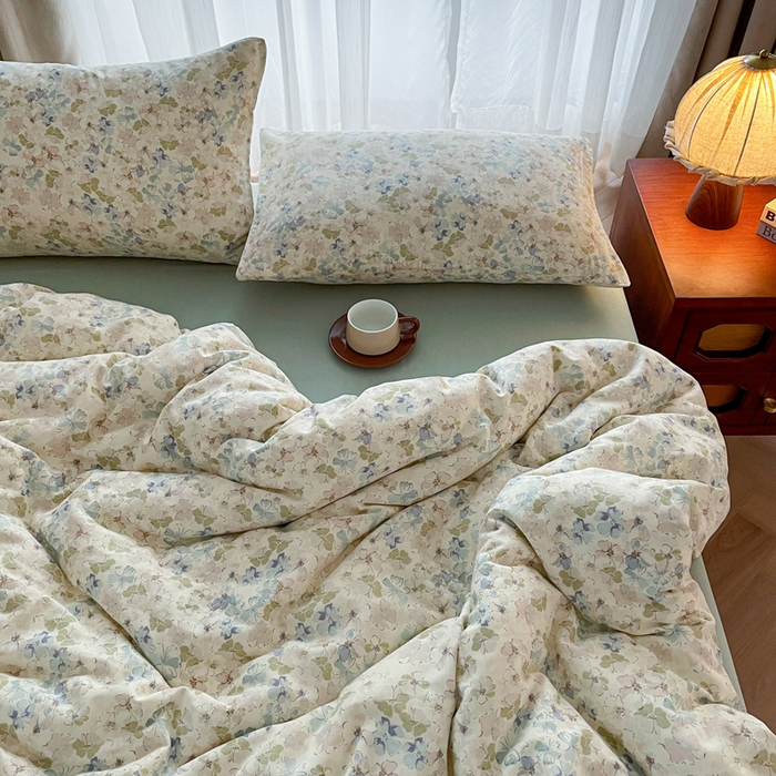 91家纺网 家纺一手货源 找家纺 典曼家纺 2025新款A类母婴级抗菌有氧双层纱亲肤小清新印花三件套四件套 沁香