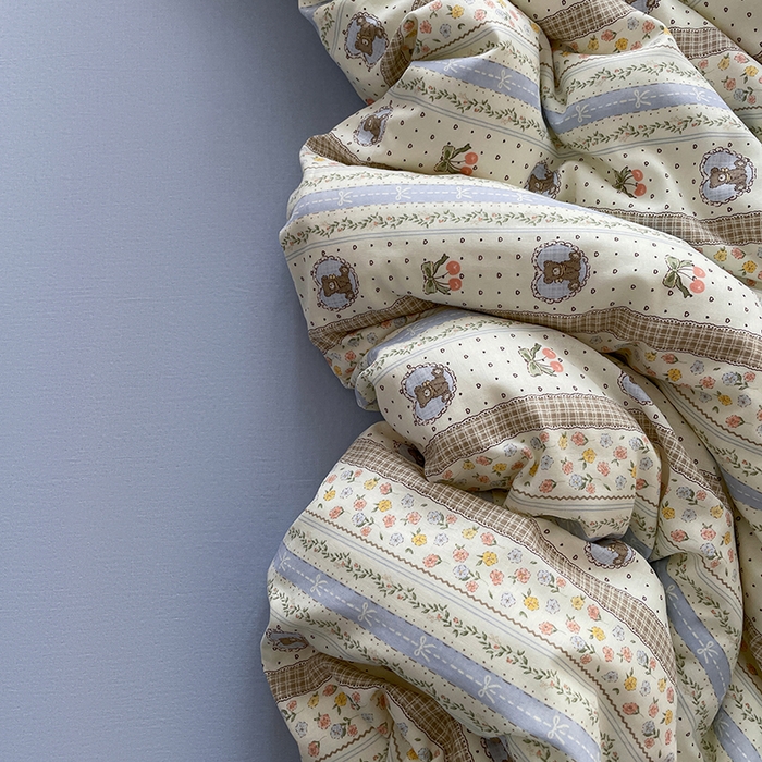 典曼家纺 2025新款A类母婴级抗菌有氧双层纱亲肤小清新印花三件套四件套 三宅一熊