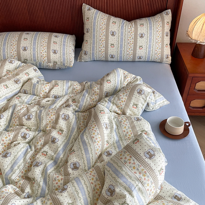 91家纺网 家纺一手货源 找家纺 典曼家纺 2025新款A类母婴级抗菌有氧双层纱亲肤小清新印花三件套四件套 三宅一熊