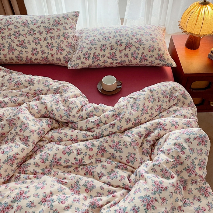 91家纺网 家纺一手货源 找家纺 典曼家纺 2025新款A类母婴级抗菌有氧双层纱亲肤小清新印花三件套四件套 美娜