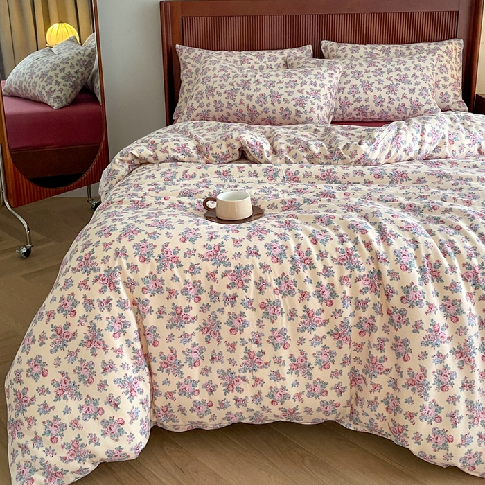 91家纺网 家纺一手货源 找家纺 典曼家纺 2025新款A类母婴级抗菌有氧双层纱亲肤小清新印花三件套四件套 美娜