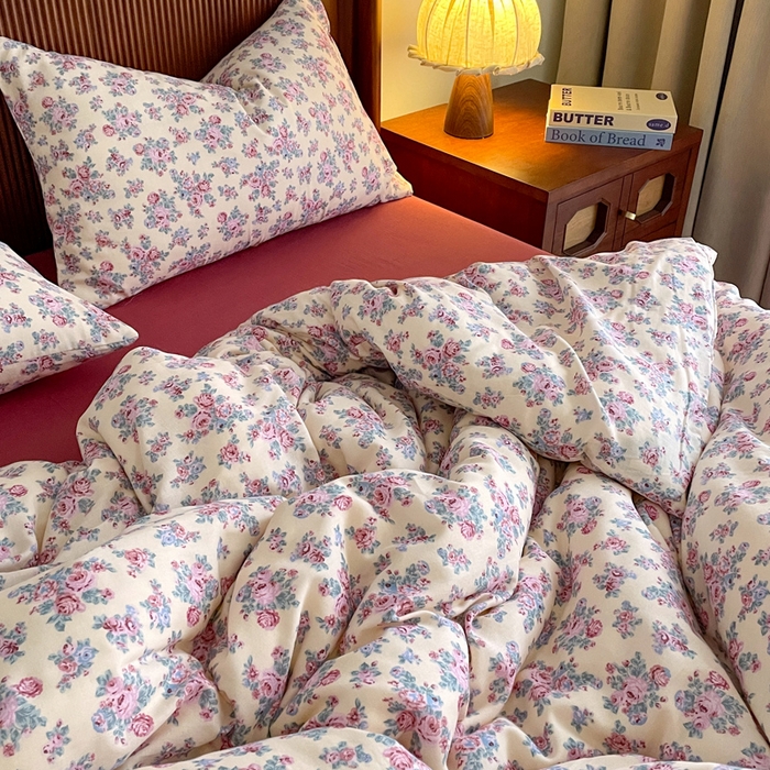 91家纺网 家纺一手货源 找家纺 典曼家纺 2025新款A类母婴级抗菌有氧双层纱亲肤小清新印花三件套四件套 美娜