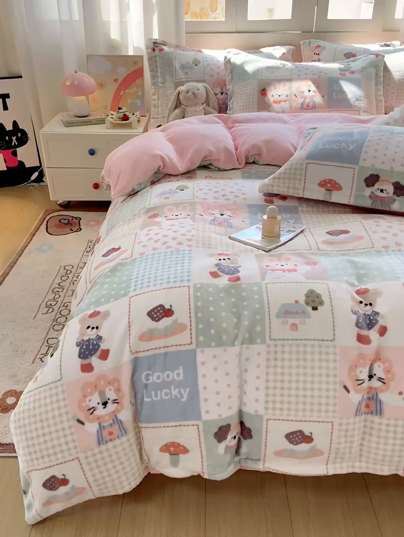 91家纺网 家纺一手货源 找家纺 （总）红日子纺织品 2025新款高克重牛奶绒印花四件套