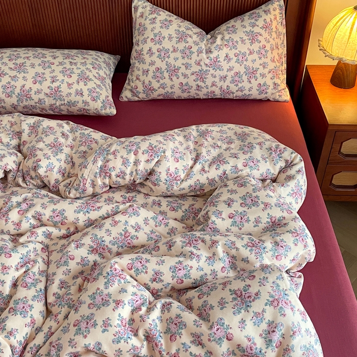 91家纺网 家纺一手货源 找家纺 典曼家纺 2025新款A类母婴级抗菌有氧双层纱亲肤小清新印花三件套四件套 美娜