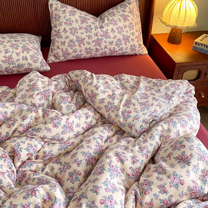 91家纺网 家纺一手货源 找家纺 典曼家纺 2025新款A类母婴级抗菌有氧双层纱亲肤小清新印花三件套四件套 美娜