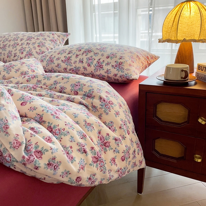 91家纺网 家纺一手货源 找家纺 典曼家纺 2025新款A类母婴级抗菌有氧双层纱亲肤小清新印花三件套四件套 美娜