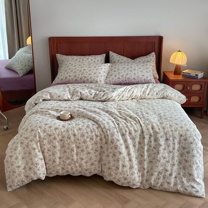 91家纺网 家纺一手货源 找家纺 典曼家纺 2025新款A类母婴级抗菌有氧双层纱亲肤小清新印花三件套四件套 奥黛丽