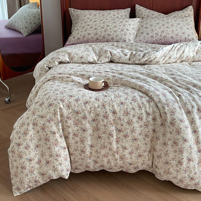 91家纺网 家纺一手货源 找家纺 典曼家纺 2025新款A类母婴级抗菌有氧双层纱亲肤小清新印花三件套四件套 奥黛丽