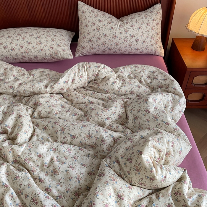 91家纺网 家纺一手货源 找家纺 典曼家纺 2025新款A类母婴级抗菌有氧双层纱亲肤小清新印花三件套四件套 奥黛丽