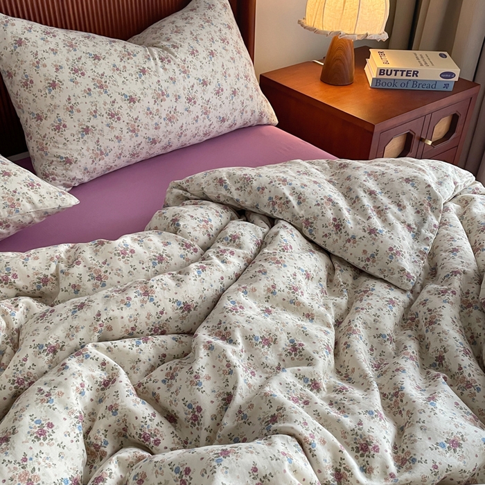 91家纺网 家纺一手货源 找家纺 典曼家纺 2025新款A类母婴级抗菌有氧双层纱亲肤小清新印花三件套四件套 奥黛丽