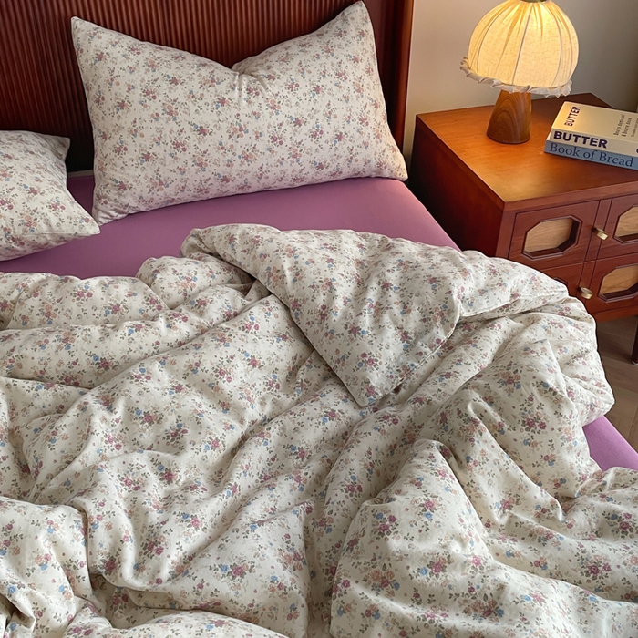 91家纺网 家纺一手货源 找家纺 典曼家纺 2025新款A类母婴级抗菌有氧双层纱亲肤小清新印花三件套四件套 奥黛丽