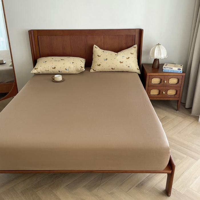 91家纺网 家纺一手货源 找家纺 典曼家纺 2025新款A类母婴级抗菌有氧双层纱亲肤小清新印花三件套四件套 腊肠狗