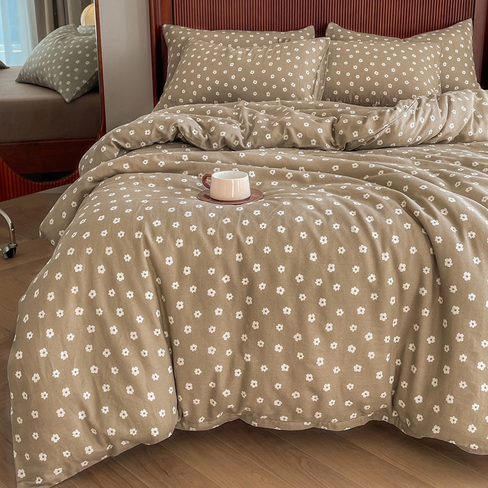 91家纺网 家纺一手货源 找家纺 典曼家纺 2025新款A类母婴级抗菌有氧双层纱亲肤小清新印花三件套四件套 洛可可