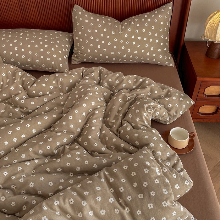 91家纺网 家纺一手货源 找家纺 典曼家纺 2025新款A类母婴级抗菌有氧双层纱亲肤小清新印花三件套四件套 洛可可