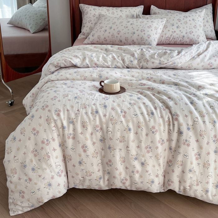 91家纺网 家纺一手货源 找家纺 典曼家纺 2025新款A类母婴级抗菌有氧双层纱亲肤小清新印花三件套四件套 萌宠乐园