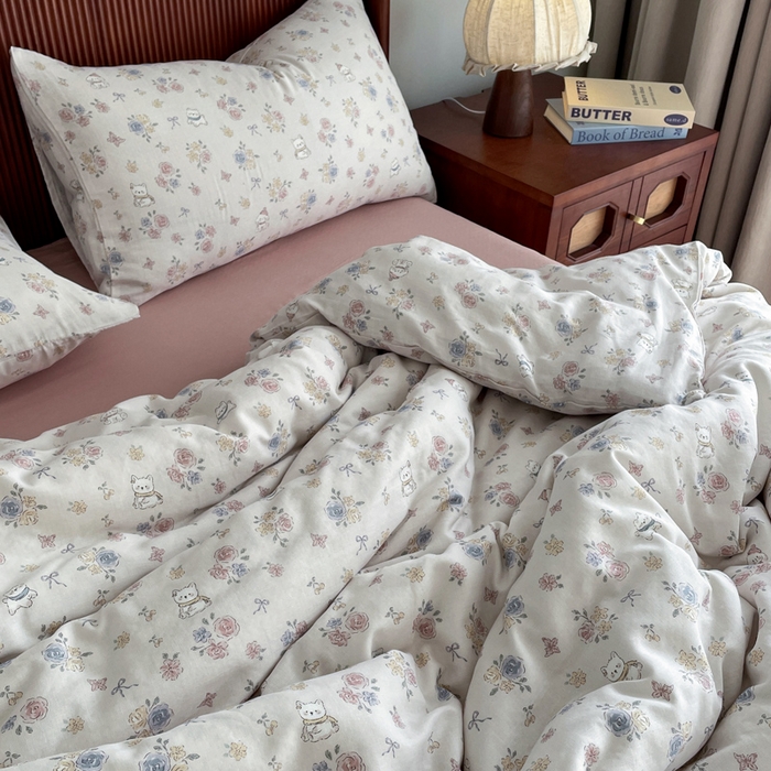 91家纺网 家纺一手货源 找家纺 典曼家纺 2025新款A类母婴级抗菌有氧双层纱亲肤小清新印花三件套四件套 萌宠乐园