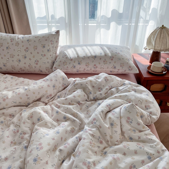 91家纺网 家纺一手货源 找家纺 典曼家纺 2025新款A类母婴级抗菌有氧双层纱亲肤小清新印花三件套四件套 萌宠乐园