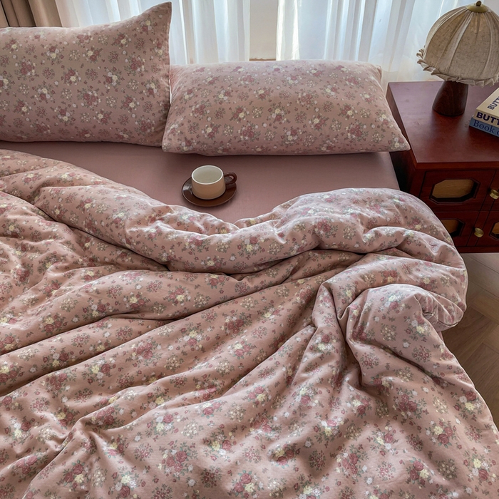 91家纺网 家纺一手货源 找家纺 典曼家纺 2025新款A类母婴级抗菌有氧双层纱亲肤小清新印花三件套四件套 蔷薇花园