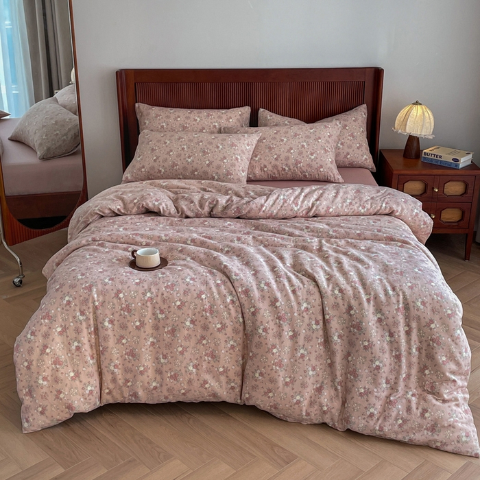 91家纺网 家纺一手货源 找家纺 典曼家纺 2025新款A类母婴级抗菌有氧双层纱亲肤小清新印花三件套四件套 蔷薇花园