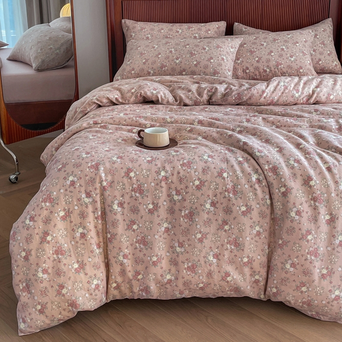 91家纺网 家纺一手货源 找家纺 典曼家纺 2025新款A类母婴级抗菌有氧双层纱亲肤小清新印花三件套四件套 蔷薇花园