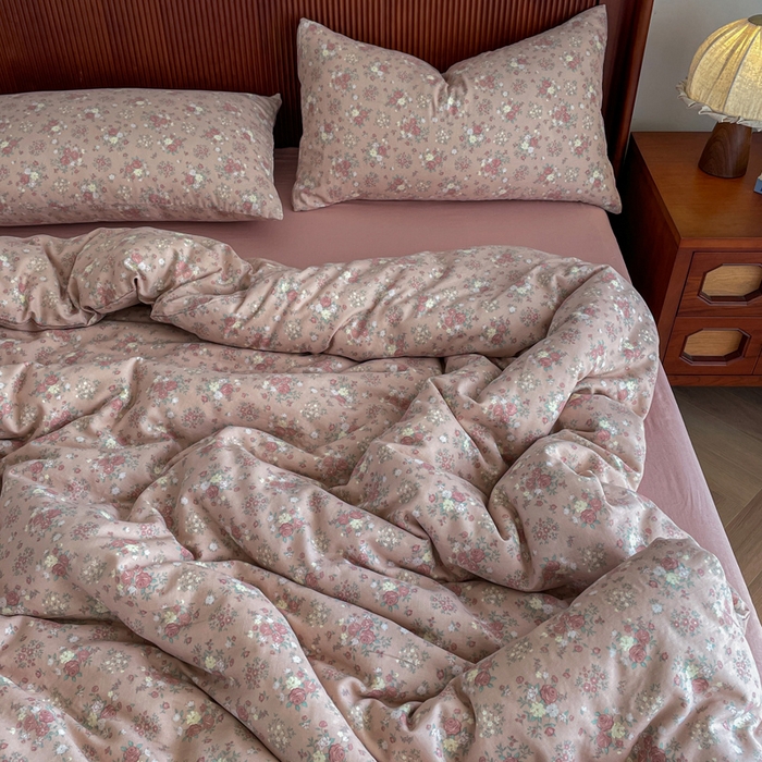 91家纺网 家纺一手货源 找家纺 典曼家纺 2025新款A类母婴级抗菌有氧双层纱亲肤小清新印花三件套四件套 蔷薇花园